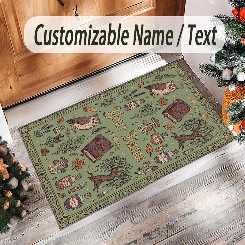 Forest Theme Crystal Velvet Floor Rug Personalized Custom Name Text Warm Carpet Home Decoration
