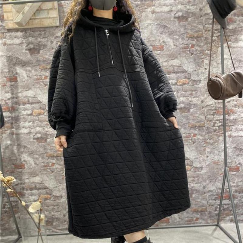 Large size women's clothing with cotton-padded skirt, high-end autumn and winter lazy wind jacket women's sweater loose dress