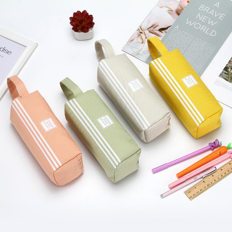 Cute Pen Case Kid Stationery Bag Portable Canvas Pencil Case School Supplies Storage Bag Double Layer Pencil Bag Student Pen Bag