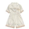 Striped High-End Thousand Bird Grid Pajamas, Women Can Wear Imitation Silk Short-Sleeved Two-Piece Loungewear