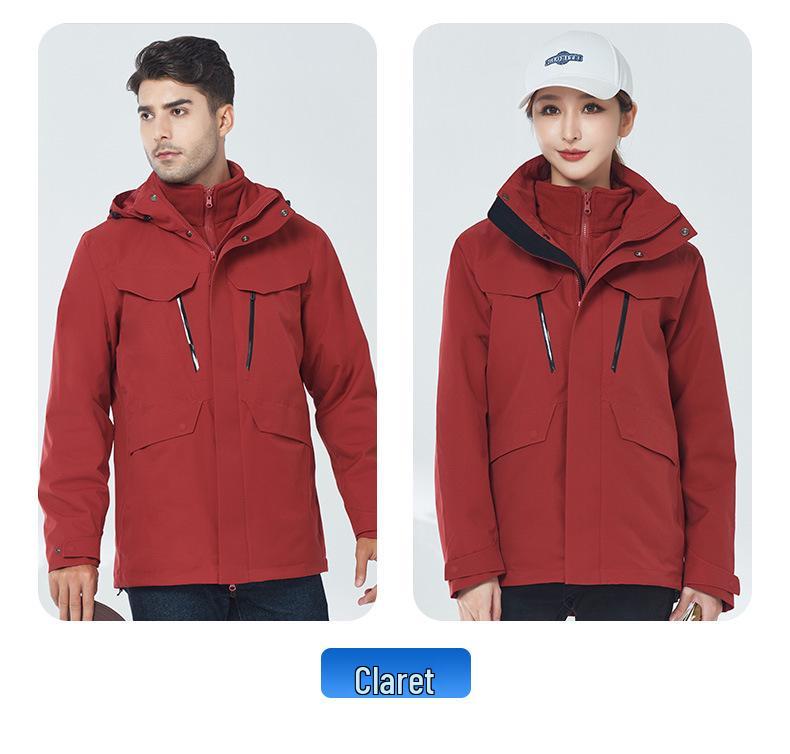 Unisex 2023 Autumn/Winter Outdoor Windbreaker, Three-in-One Detachable Design, Windproof, Waterproof, Taped Seams.