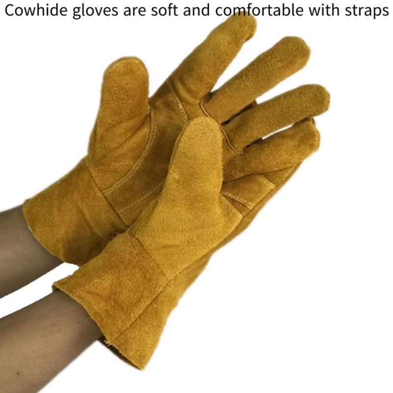 Thickened Cowhides Workshop Gloves Nonslip Grip Thermal Shielding for Heavy Machinery and Hazardous Material Handling