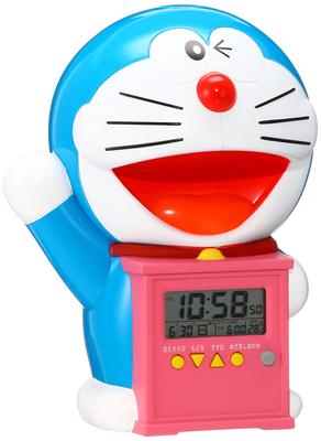 Clock JF374A Alarm Clock, Table Clock with Doraemon Character, Talking Alarm, Digital Temperature Display, Blue