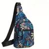 Colorful Floral Print Sling Backpack Fashion Multi-Pocket Crossbody Chest Bag for Travel Hiking Cycling