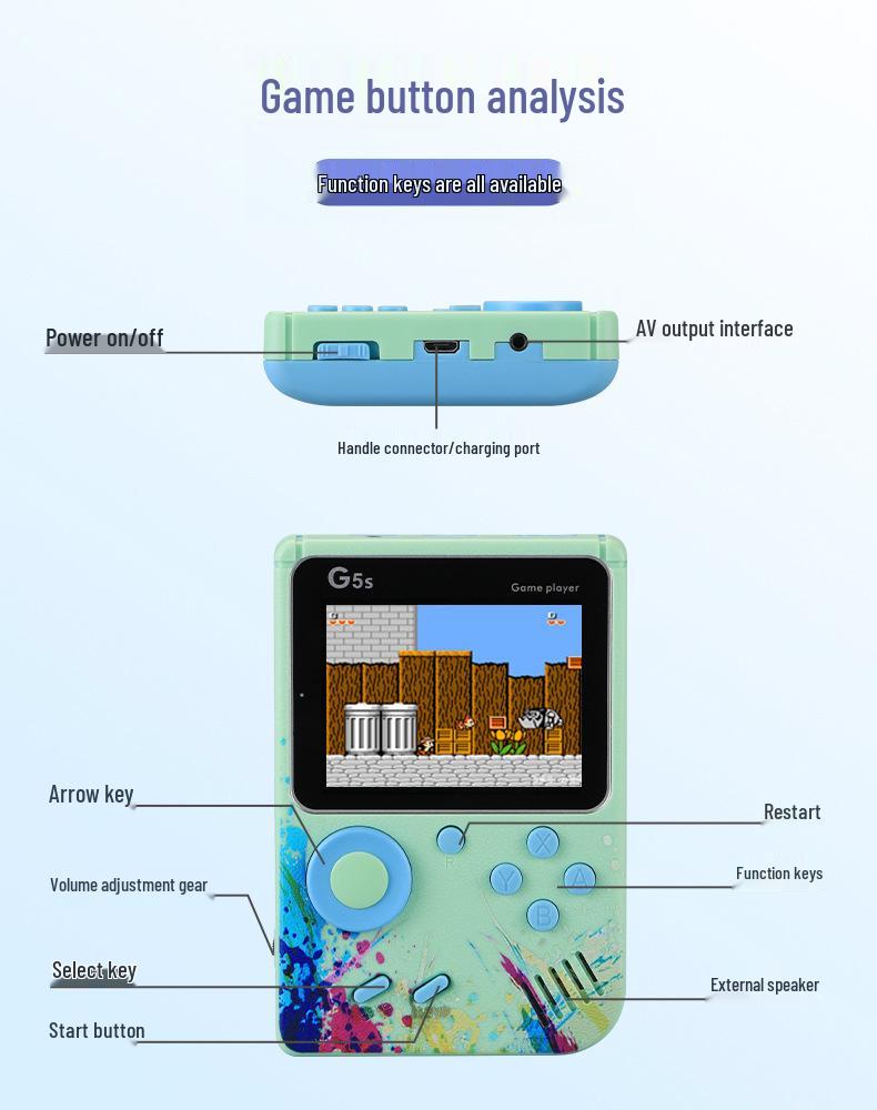 G5s Retro Handheld Console: 500 Classic Games, Two-Player Nostalgic Toy for Children