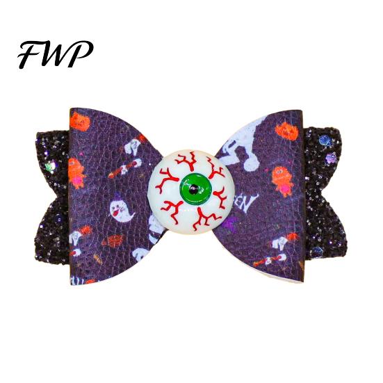 Colorful Halloween Hair Bows Glitter Bow Clips for Kids Baby Girls, Double Layer Party Dress Up Supplies Ghost/Pumpkin/Eyeball Bowtie Pins Decorations