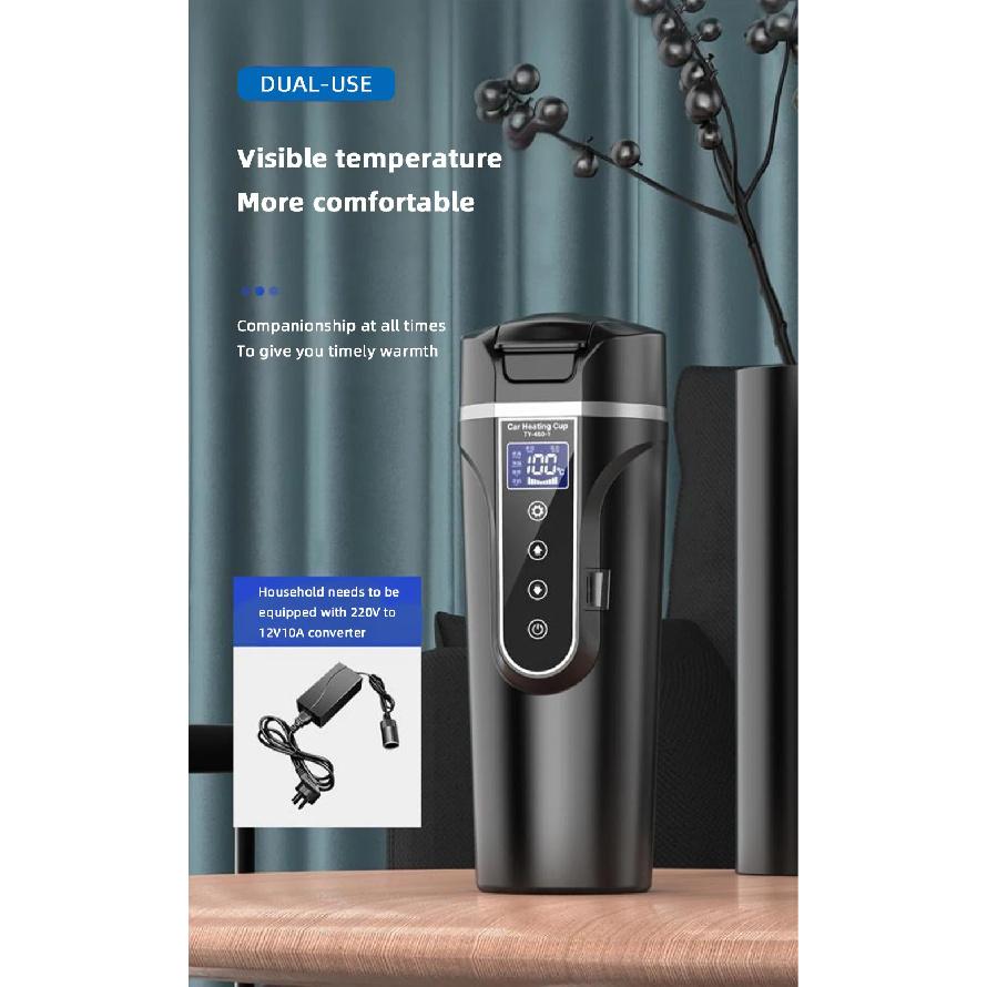 R31 450ml Car Heating Cup 12v/24v Portable Electric Kettle Smart Touch Screen Thermal Mug Temperature Adjustable Car Heating Mug