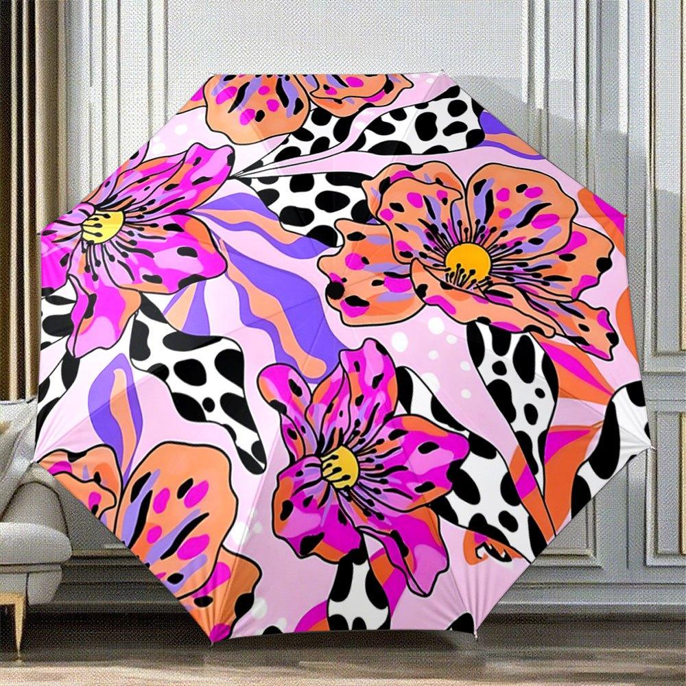 

Folding Umbrella The umbrella features bold floral patterns with vibrant pink, orange, black, and white hues; key design eleme (as the picture,Iron&8K)