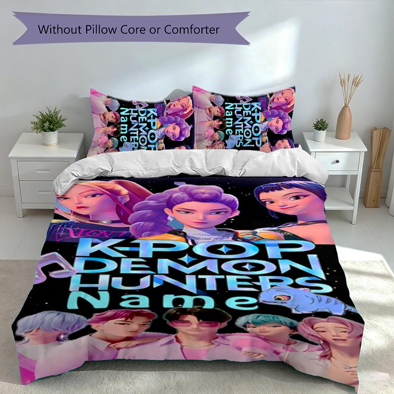 Set Caccia Demoni Kpop con Nome Personalizzato 3 Pezzi, Include 1 Copripiumino e 2 Federe, Arredo Camera da Letto per Tutte le Stagioni