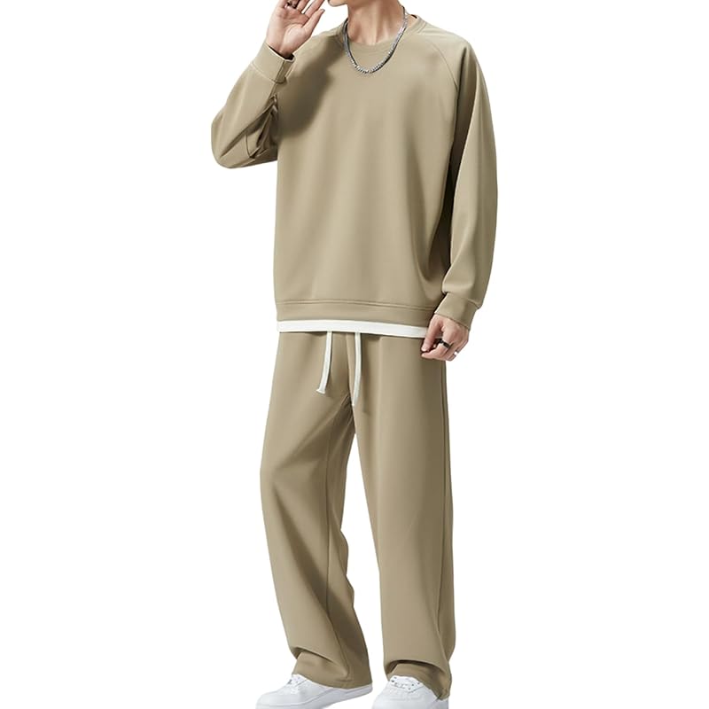 

[Niman Bai] джерси мужской комплект толстовка комнатная одежда верх и низ комплект Расслабляющий многослойный стиль крутой Стильный бежевый 4A-N25-BEL