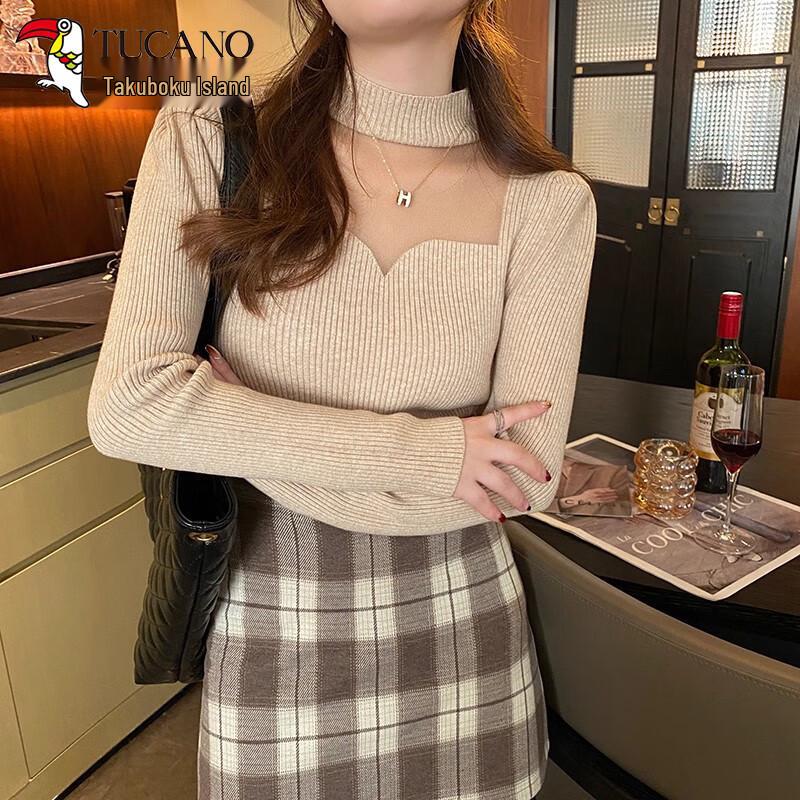 

Woodpecker Women s Mock Neck Mesh Sleeve Knit Top One Size