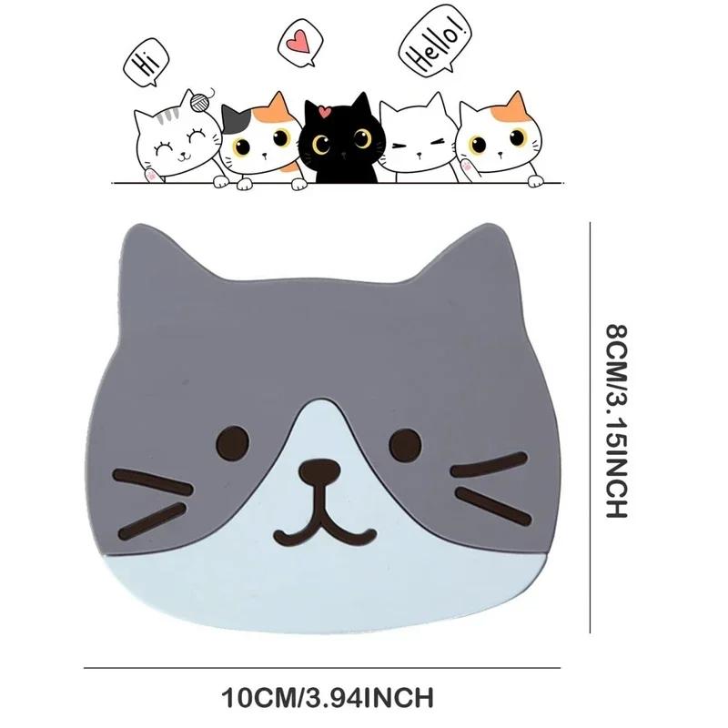New Cute Cat Cup Coasters, Reusable Silicone Drink Coasters Non Slip, Washable Heat Resistant Glass Cup Rubber Pad Mat Novelty