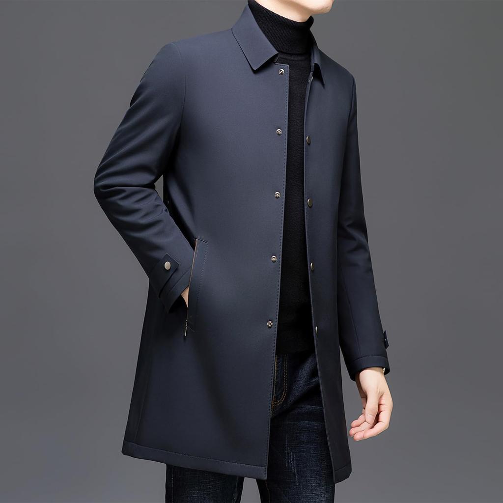 Casaco Longo de Penas Trench Coat de Penas Negócios [FJSSLHXK] Casaco Masculino, Sobretudo, Corta-vento, Roupa Exterior, Outono/Inverno, Azul Marinho, FJPJJF38-NAVY-L
