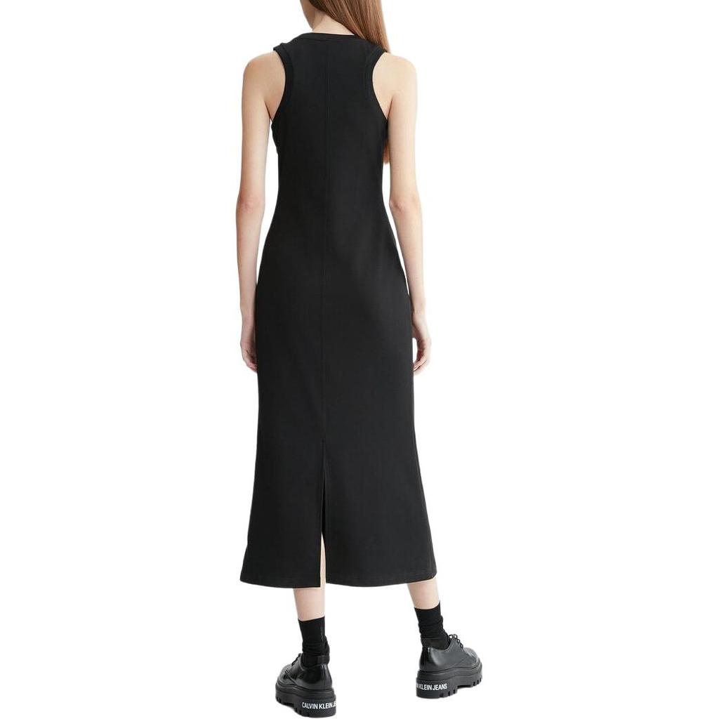 Calvin Klein Jeans Ss24 Solid Color Round Neck Slim Fit Split Sleeveless Dress Women Dresses Black J223343-BEH