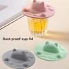 Cat Cup Lid Silicone Cover Heat-Resistant Non-Slip Hot Beverage Lid with Tea Bag Slot Cat Head Shape Microwave Dishwasher Safe Cup Lid