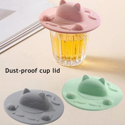 Cat Cup Lid Silicone Cover Heat-Resistant Non-Slip Hot Beverage Lid with Tea Bag Slot Cat Head Shape Microwave Dishwasher Safe Cup Lid