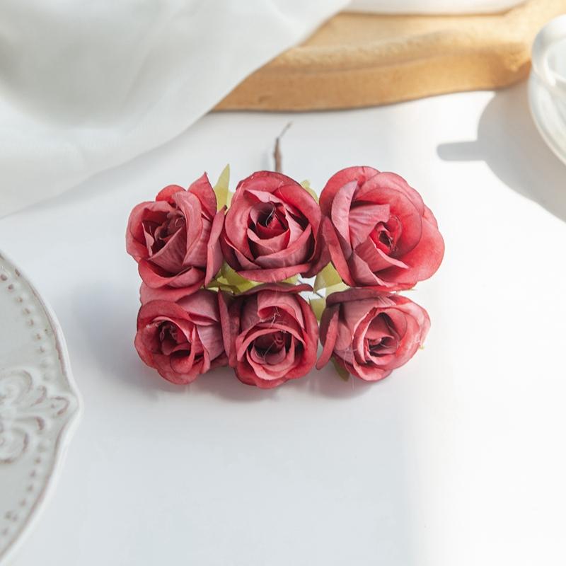 

6 шт. Искусственный цветок шелк маленькая роза DIY свадебный букет невесты аксессуар украшение для дома спальни ваза рождественский венок 6PCS