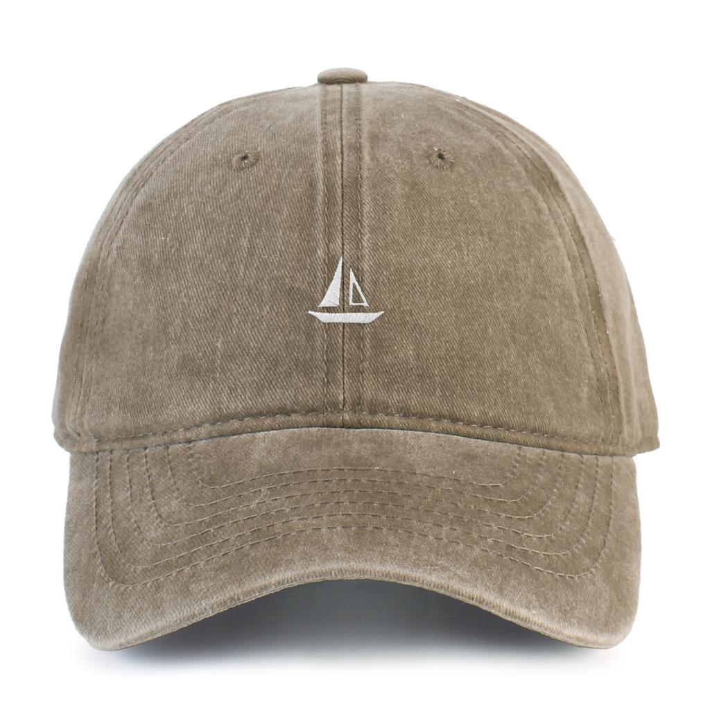 Women's Baseball Cap Washed with Vintage Sailboat Embroidery, Adjustable In Size Suitable for Urban Vacation