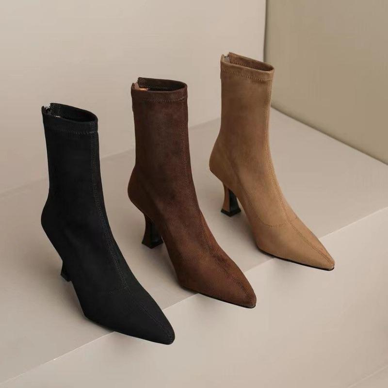 Pointy Short Heel Boots Female Korean Version Sexy Suede High Heel Socks Boots Autumn and Winter New Fashion Elastic Slim Boots