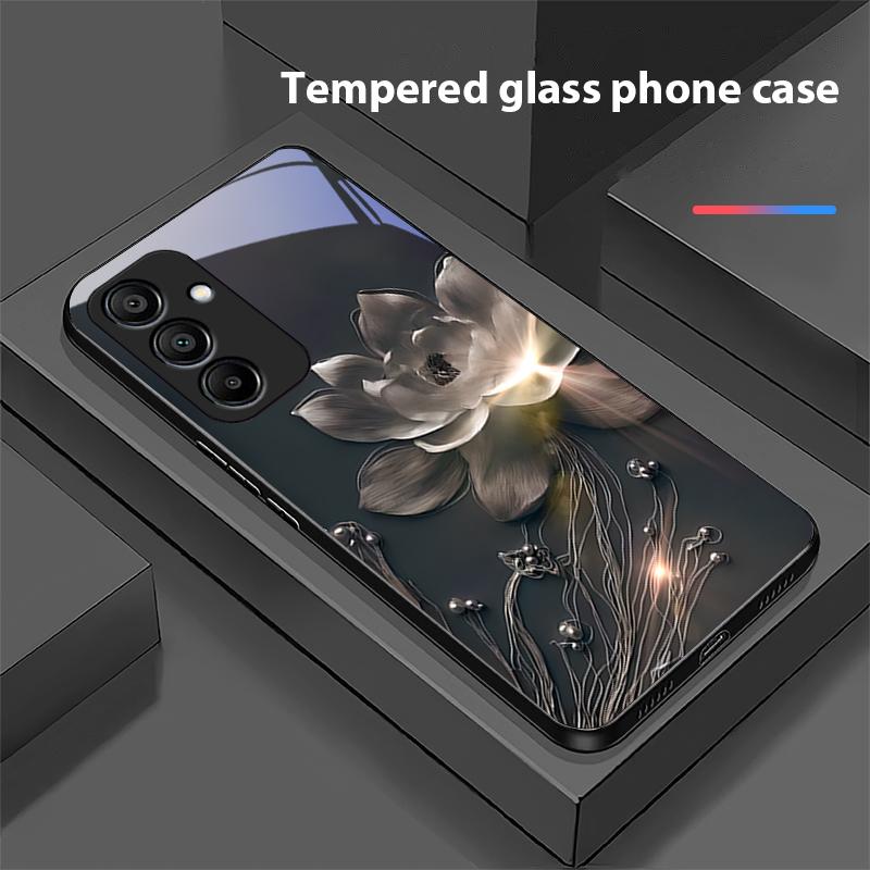 Kolorowy chiński lotos dla Samsunga Galaxy A15 5G 54 4G 51 50 24 35 90 71 12 51 53 52S 80 22 34 Czarne etui na telefon ze szkła hartowanego