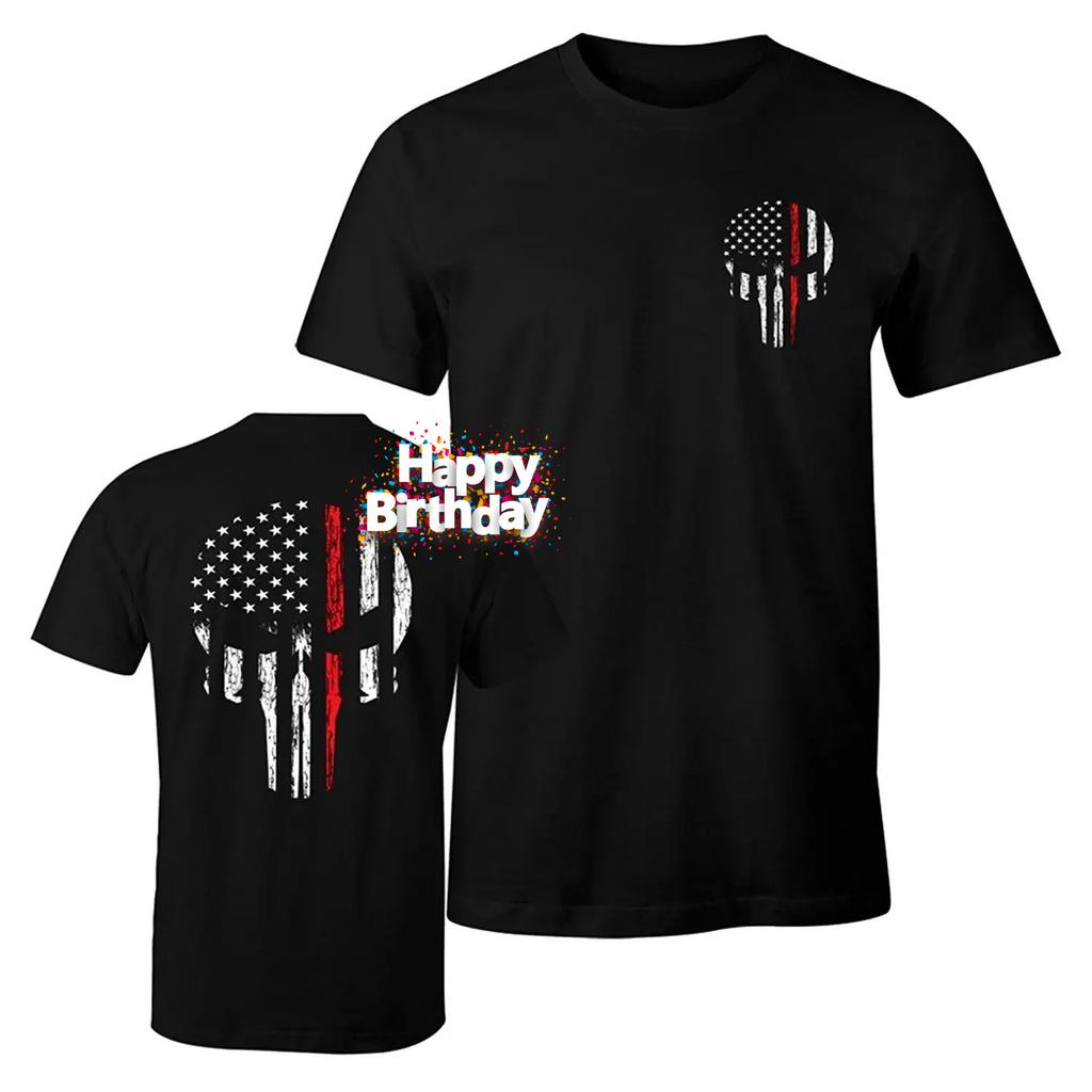Thin Red Line USA Flag Skull Firefighter TShirt 100 Cotton ONeck Summer Short Sleeve Casual Mens Tshirt Size S3XL