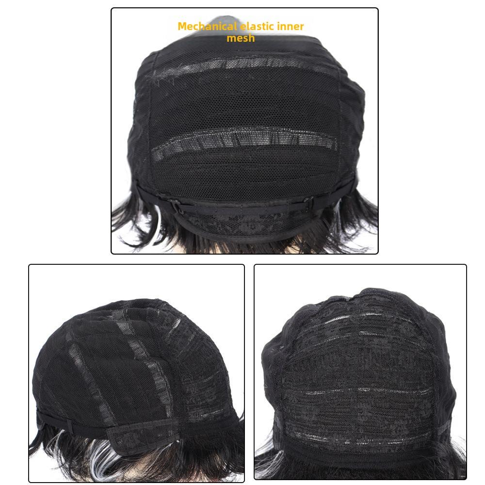 Ladies' Black and White Slanted Bangs, Short Curly Hair