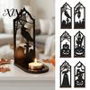 Metal Halloween Ornament Candle Holder, Gothic Hollow Silhouette Holder for Tea Lights, Dark Aesthetic Home Decor Style Pumpkin Ghost Cat Bat Tabletop