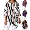 Women Tops Three-Quarter Sleeve Round Neck Abstract Print Tee Tops Loose