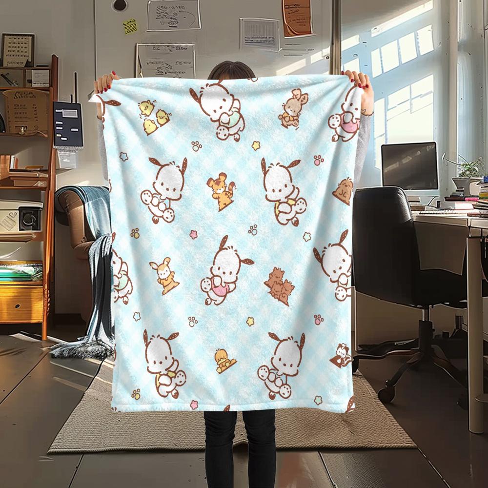 Cinnamoroll and Pochacco Print Flannel Blanket, High quality Comfortable for All Seasons, Home Decor, Warmth and Comfort