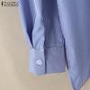 ZANZEA Women Casual Turn Down Collar Long Sleeve Stripe Blouse