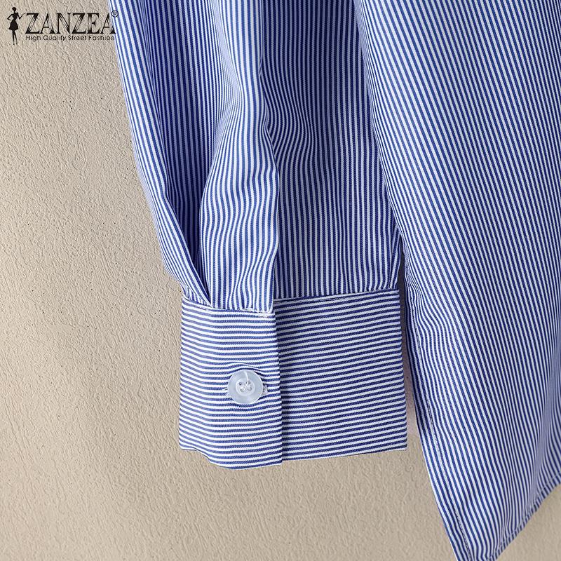 ZANZEA Women Casual Turn Down Collar Long Sleeve Stripe Blouse