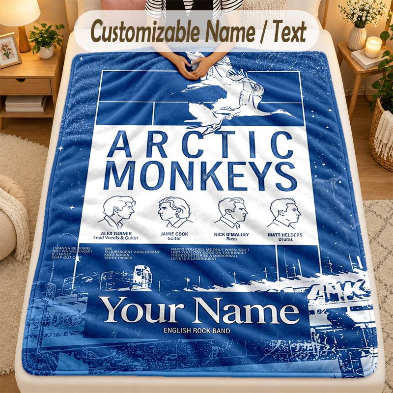 Flannel BlanketArctic Monkeys Custom Name Text Personalized Soft Warm Throw Blanket Home Decor Gift
