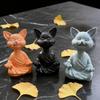 Meditation Animal Meditation Cat Resin Crafts Ornament Zazen Cat Flower Home Garden Decorative Statue