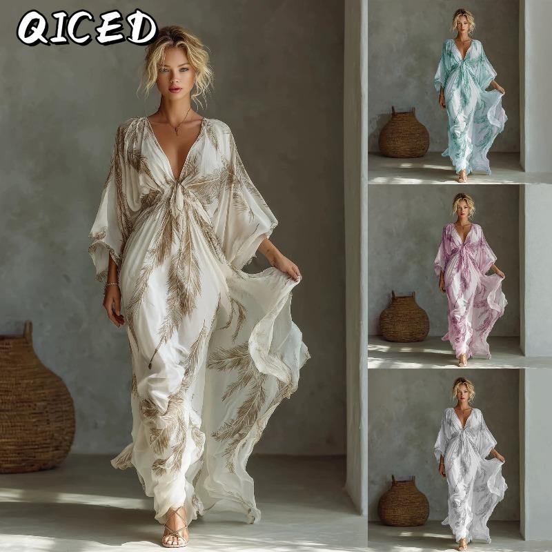 QICED Damenmode Herbst Winter Langarm V-Ausschnitt Freizeitkleider