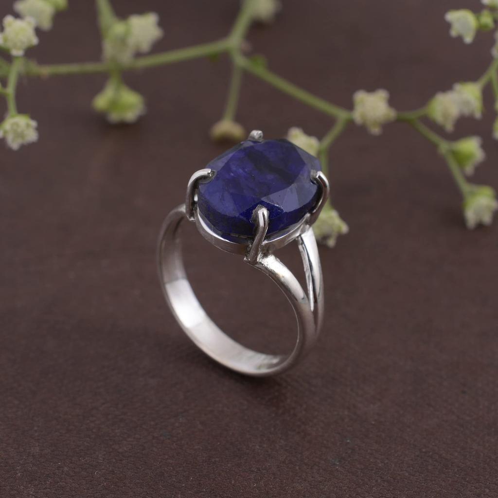 Blue Sapphire Ring, 925 Sterling Silver, Designer Ring, Statement Ring, Oval Ring, Boho Ring, Handmade Ring