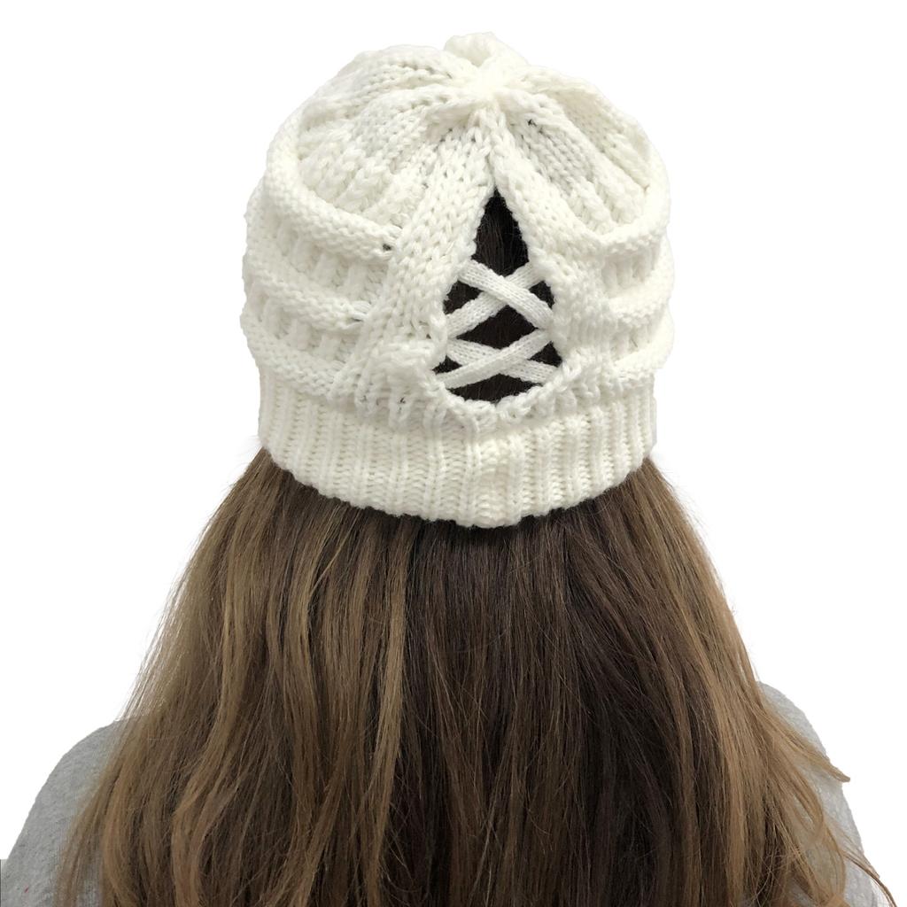 Warm Hat Ponytail Visor Beanie Cap 