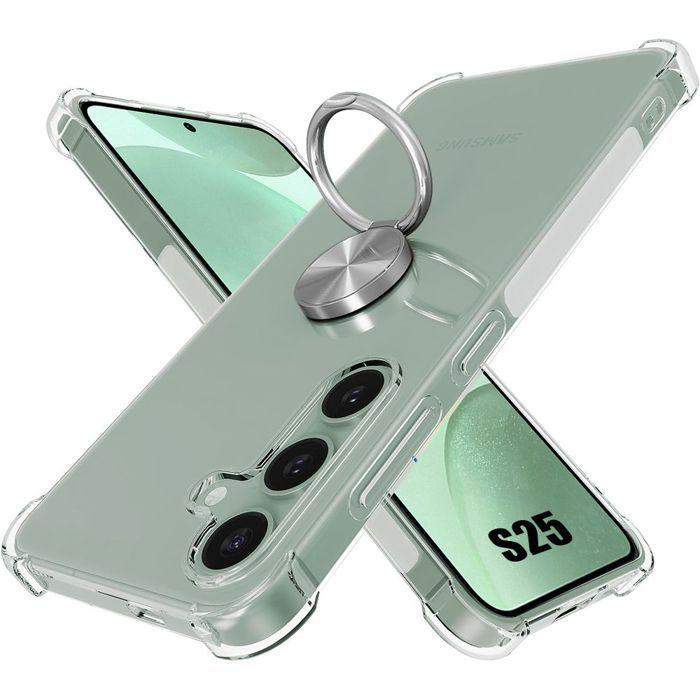 Protective Case - BOOLING - for Samsung Galaxy S25 - Transparent - Shockproof - Rotating Ring
