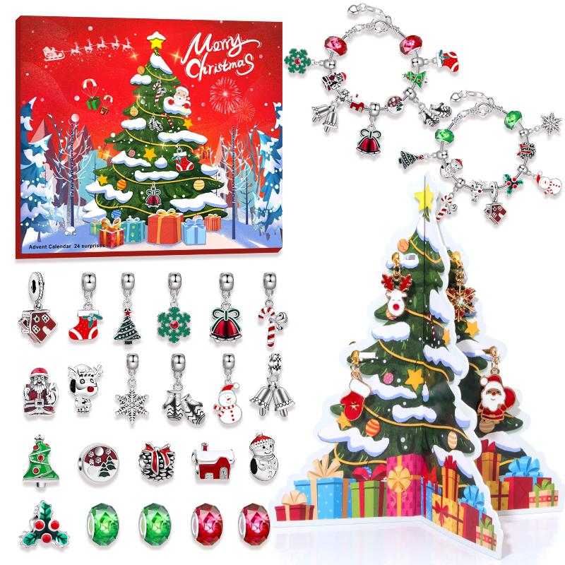 Christmas Advent Calendar Gift Box With Diy Snowman Santa Claus Bracelet Making Kit Xmas Tree Countdown Calendar For Girls