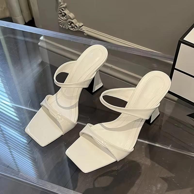 

Элегантные тапочки с квадратным носком, женские дизайнерские туфли на высоком каблуке, женские сандалии De Mujer 35 белый