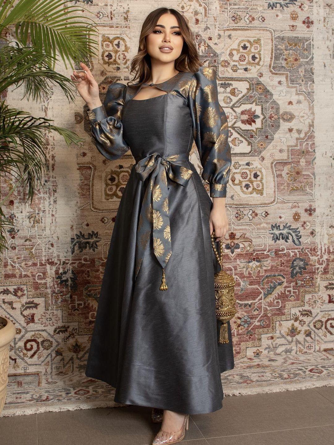 

2025 Весна/Лето Женское Сексуальное Напечатанное Золотое Атласное Бальное Платье Платье XXL сине серый