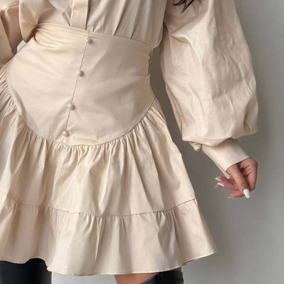 2026 European and American Cross-border Elegant Women s Spring and Autumn Ruffled Mini Skirt Two-Piece Set Amazon French Waist Cinch S абрикосовый