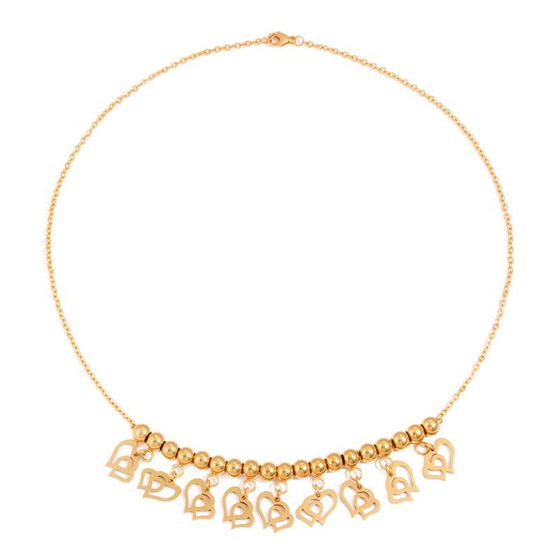 High-End European & American Stainless Steel Heart Necklace - Non-Fading Beaded Pendant Clavicle Chain Jewelry