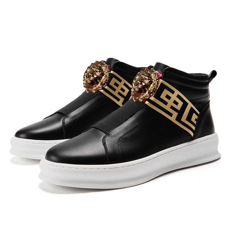 

Fashion Luxury boots men s tide shoes high top board first layer cowhide designer boots small white shoe mens high-help sports A5 46 чёрный