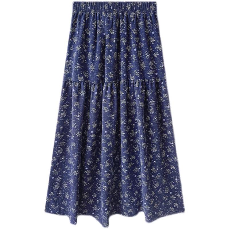 Retro Blumenrock für Damen im Frühling und Sommer Neuer kleiner A-Linien-Schirmrock Chiffon High-Waist Kuchenrock
