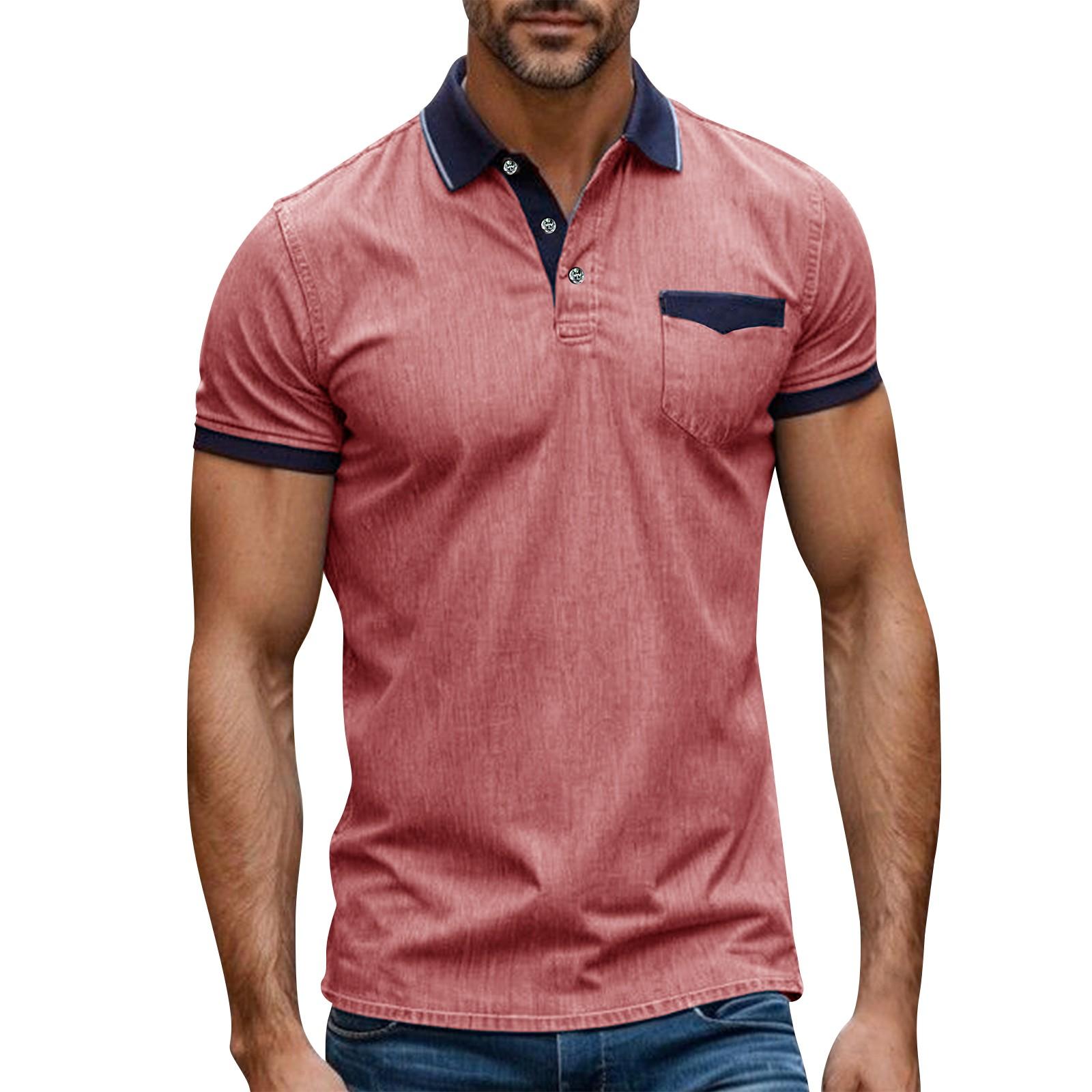 

Мужская футболка с короткими рукавами и воротником-лацканами, повседневный топ с круглым вырезом XL красный