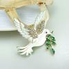Women Brooch Bird Wing Pigeon Shape Suit Pin Sparkling Rhinestones Inlaid Retro Style Peace Symbol Brooch Woolen Coats Accessory