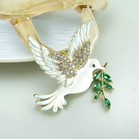 Women Brooch Bird Wing Pigeon Shape Suit Pin Sparkling Rhinestones Inlaid Retro Style Peace Symbol Brooch Woolen Coats Accessory