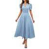 2026 Spring Summer Women's High Waist Solid Color Waist-Cinching Short Sleeve Dress
