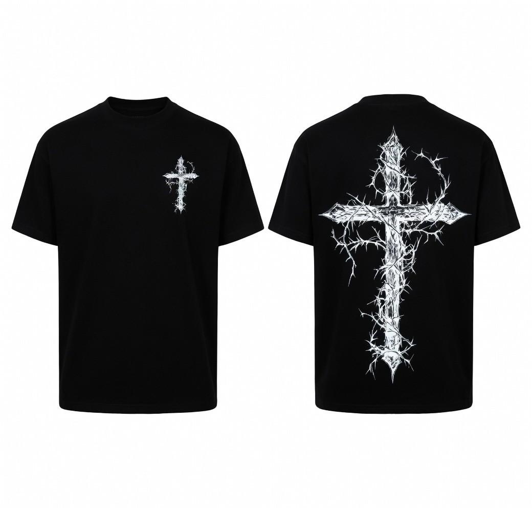 Gothic Thorn Cross Christian Faith Double Sided Graphic Tee S