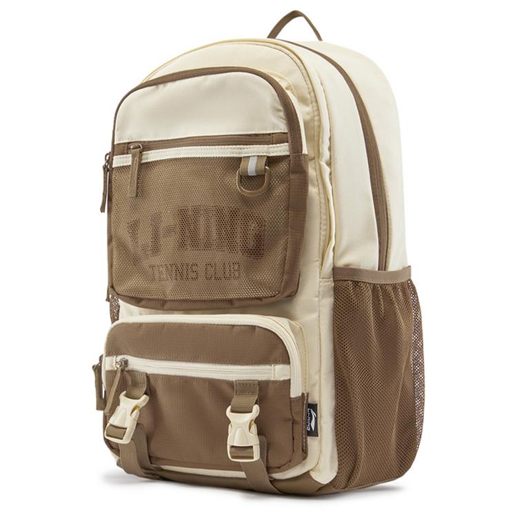 New LiNing Sports Life Collection Polyester Backpack Unisex Light Cream With Brown Accents ABSV019-2